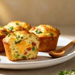 Savory air fryer muffins packed with cheese, herbs, and vegetables baked until golden and fluffy
