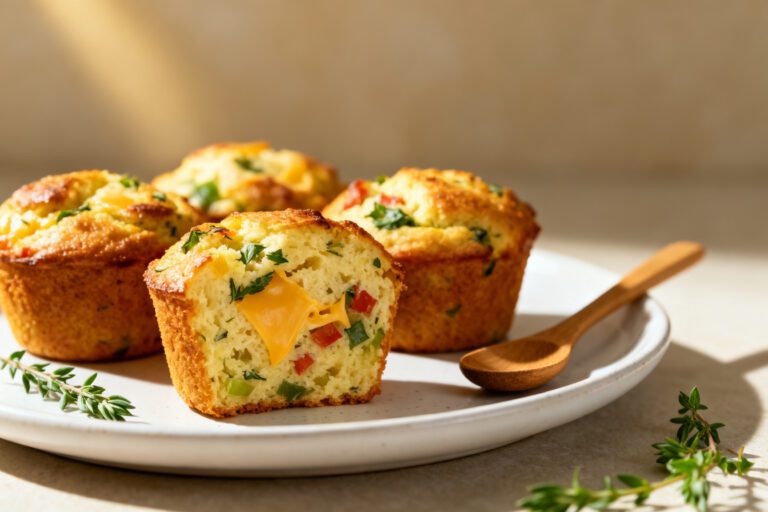 Savory air fryer muffins packed with cheese, herbs, and vegetables baked until golden and fluffy