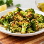 Air fryer smashed broccoli with crispy roasted edges, garlic seasoning, and golden crunchy bits