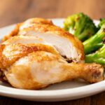 Air fryer chicken and broccoli with juicy roasted chicken and crispy tender broccoli florets