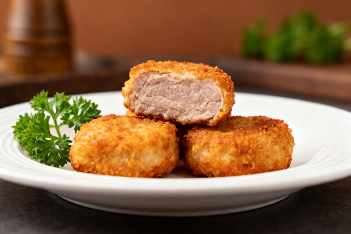 Crispy air fryer pork nuggets with a golden crunchy coating and juicy tender pork inside