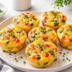 Egg muffins with spinach, cheese, and bell peppers served on a plate