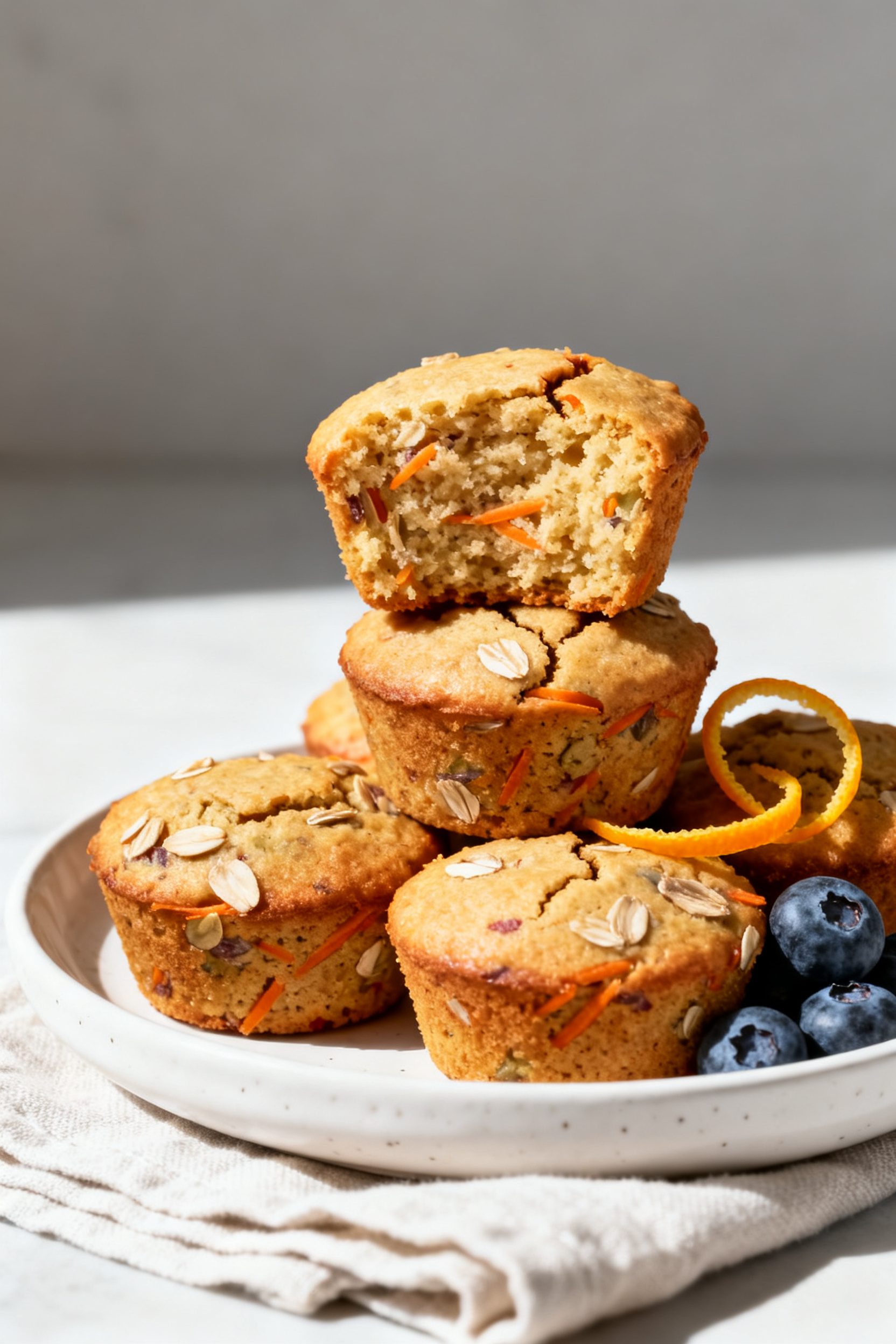 Final plated presentation: beautifully plated air fryer mini muffins (apple oat and carrot cake bite