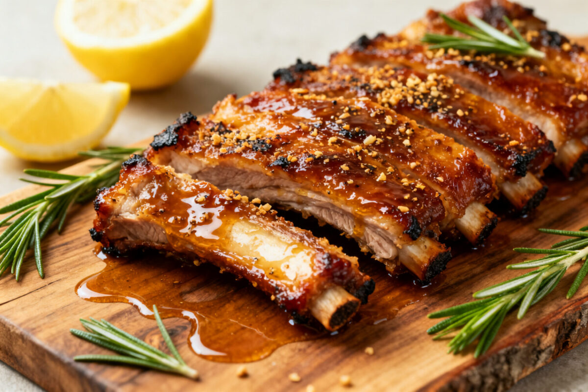 Country style air fryer pork ribs with a caramelized glaze, tender juicy meat, and barbecue inspired flavor