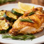 Air fryer chicken and zucchini with juicy roasted chicken, tender zucchini slices, and savory herbs