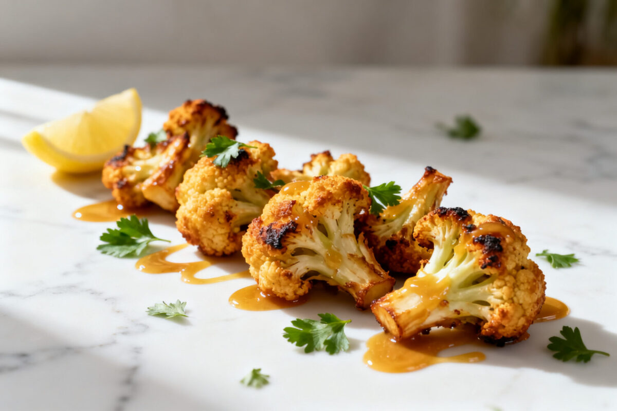 Air fryer cauliflower wings with crispy roasted florets, caramelized edges, fresh herbs, and a flavorful glaze