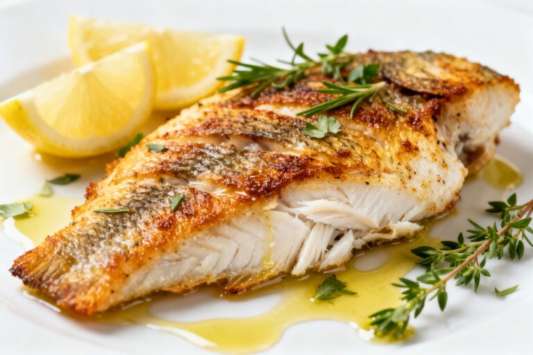 Air fryer baked tilapia with tender flaky fish, golden seasoned crust, fresh herbs, and lemon wedges