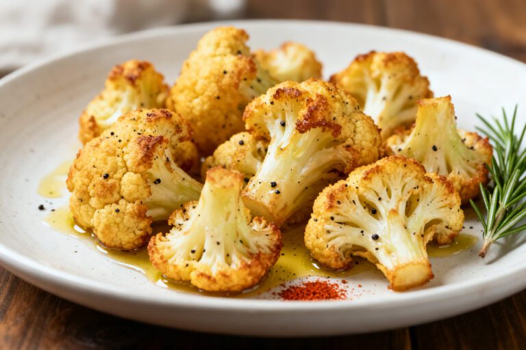 Keto air fryer cauliflower with crispy roasted florets, golden edges, and savory seasoning
