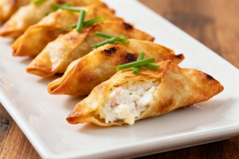 Air fryer crab cream cheese wontons with a crispy golden wrapper and creamy crab and cream cheese filling
