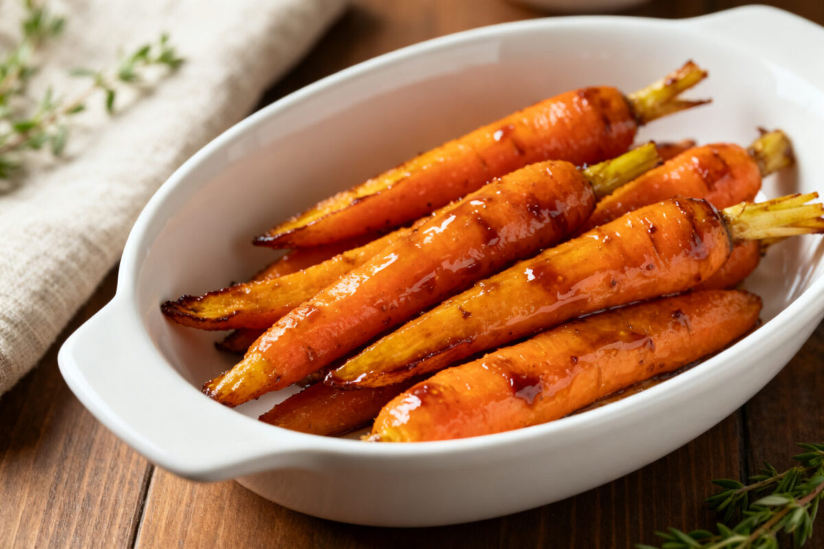 Air fryer honey balsamic carrots with tender roasted carrots coated in a sweet tangy balsamic glaze