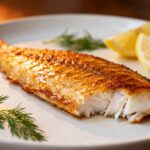 Air fryer cod fish with a crispy golden exterior and tender flaky white fish, served with lemon wedges and fresh dill for a simple and flavorful seafood meal.