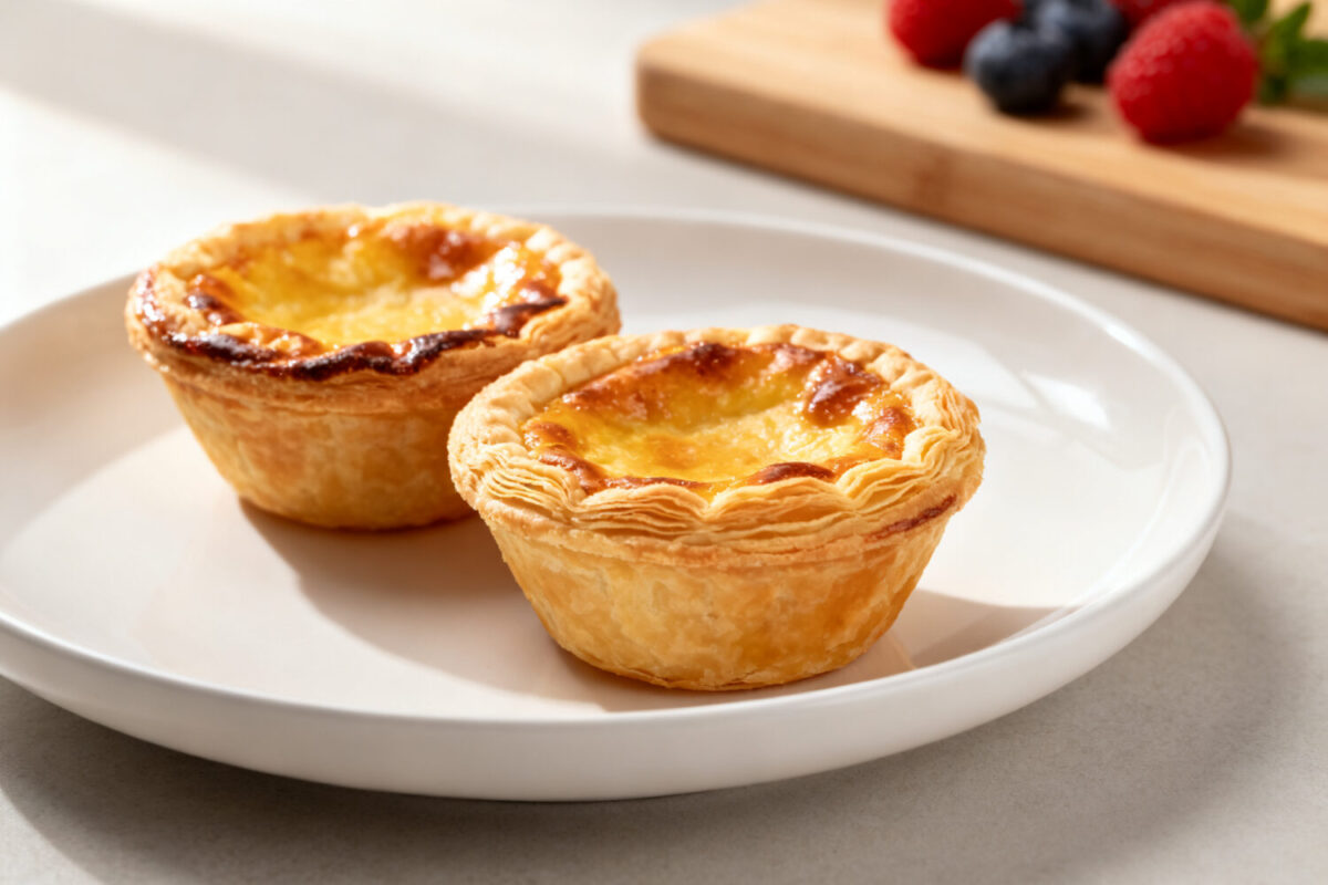 Air fryer mini pies with flaky golden pastry crusts and a rich savory filling, baked until crisp and perfectly portioned, served on a white plate.