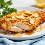 Air fryer potato chip chicken with a crispy crunchy potato chip coating, juicy tender chicken breast, and golden baked exterior, served as an easy and flavorful weeknight dinner.