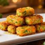 Air fryer veggie tots with crispy golden brown exteriors, colorful vegetable filled centers, fresh parsley garnish, and a lightly crunchy texture, served as a family friendly snack or side dish.