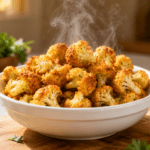Air fryer popcorn cauliflower with crispy roasted florets, savory seasoning, and a crunchy bite sized texture