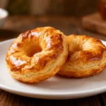 Air fryer puff pastry donuts with flaky buttery layers, golden crisp edges, and a sweet glaze
