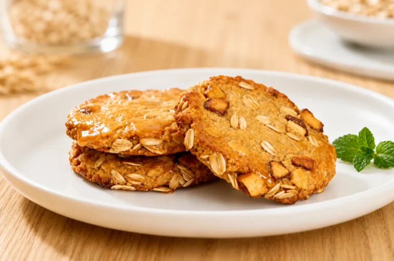 High protein oat cookies made in the air fryer with chewy oats, golden crisp edges, visible oat flakes, and a wholesome texture, served as a satisfying protein packed snack.