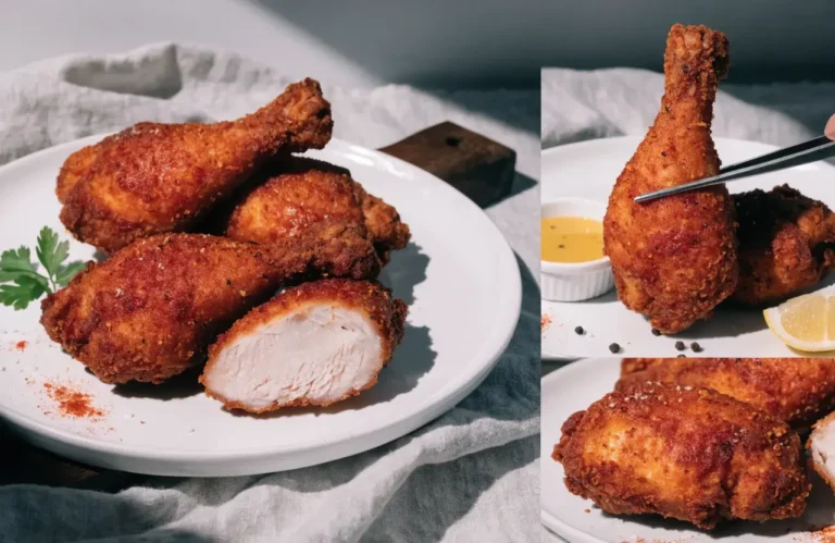 Air fryer fried chicken with a crispy golden brown coating, juicy tender meat, and crunchy seasoned crust, served as a classic comfort food meal with restaurant style texture.