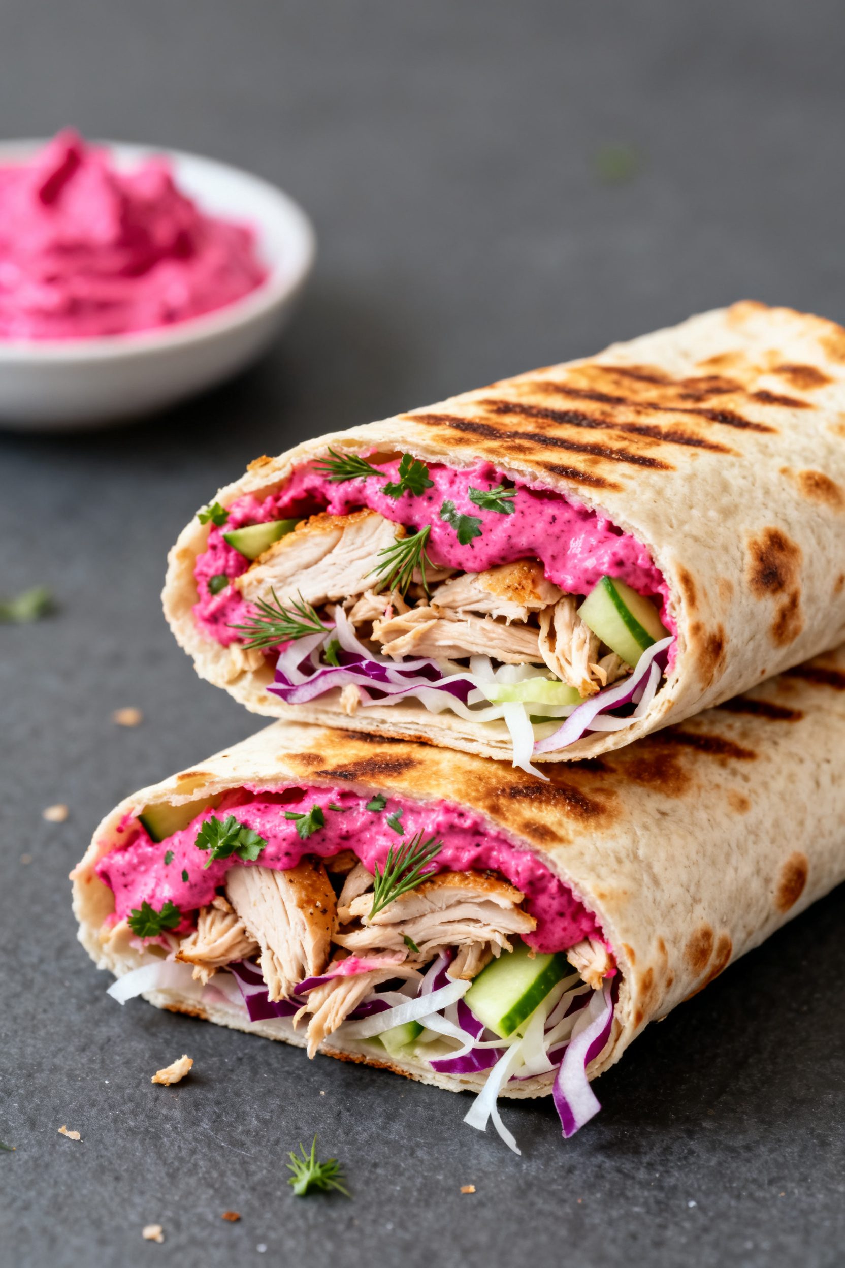 Close-up detail: A sliced Air Fryer Pink Protein Wrap fresh from the basket, showing the crisp, blis