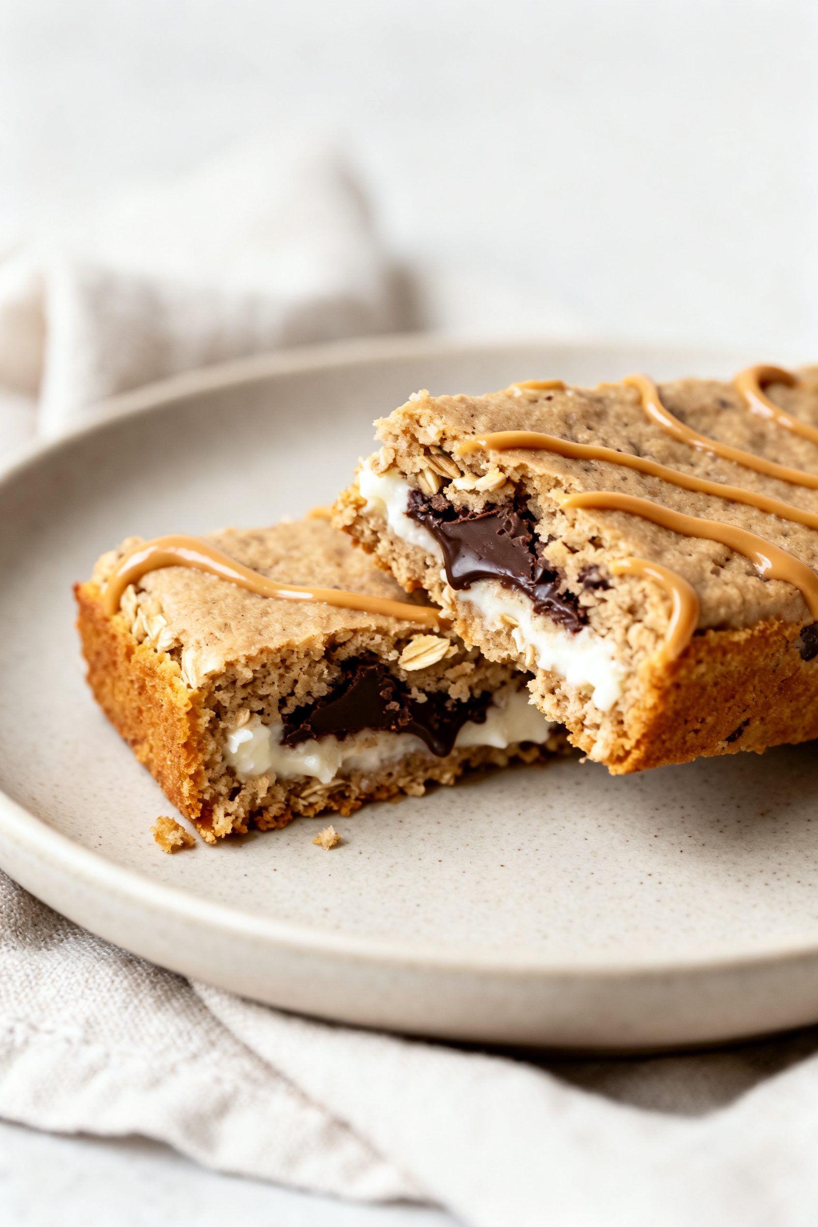 Close-up detail, bakery-style texture: Extreme close-up of a single bar broken in half to showcase t