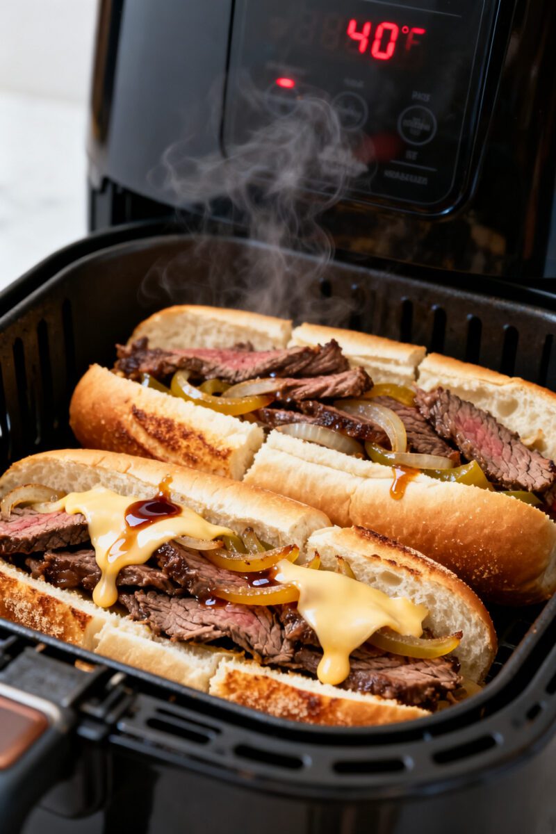 Cooking process: Open hoagie rolls in an air fryer basket, cut sides lightly buttered and toasted, a