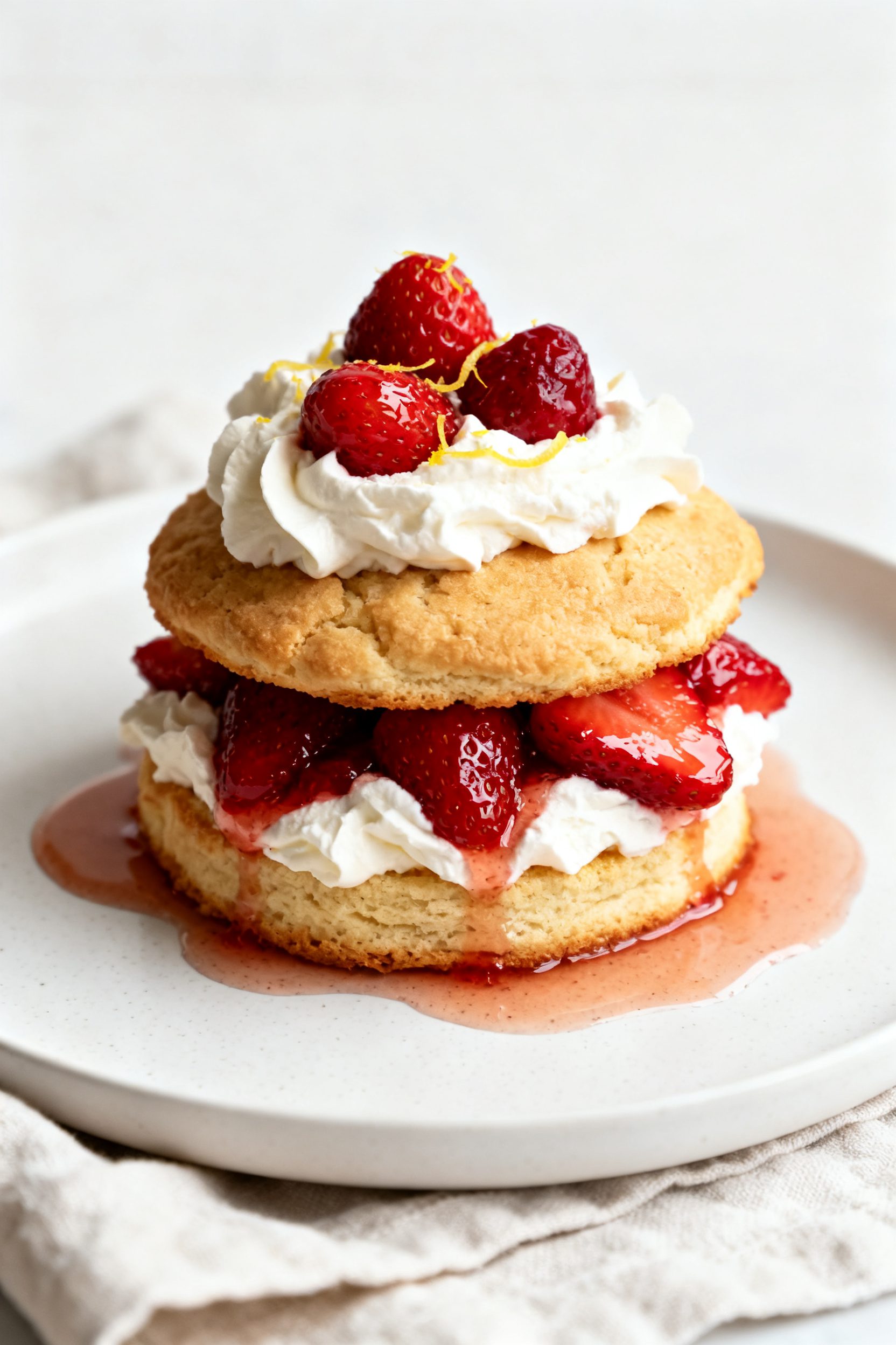 Final dish presentation: Restaurant-quality plated Air Fryer Strawberry Shortcake assembled and read