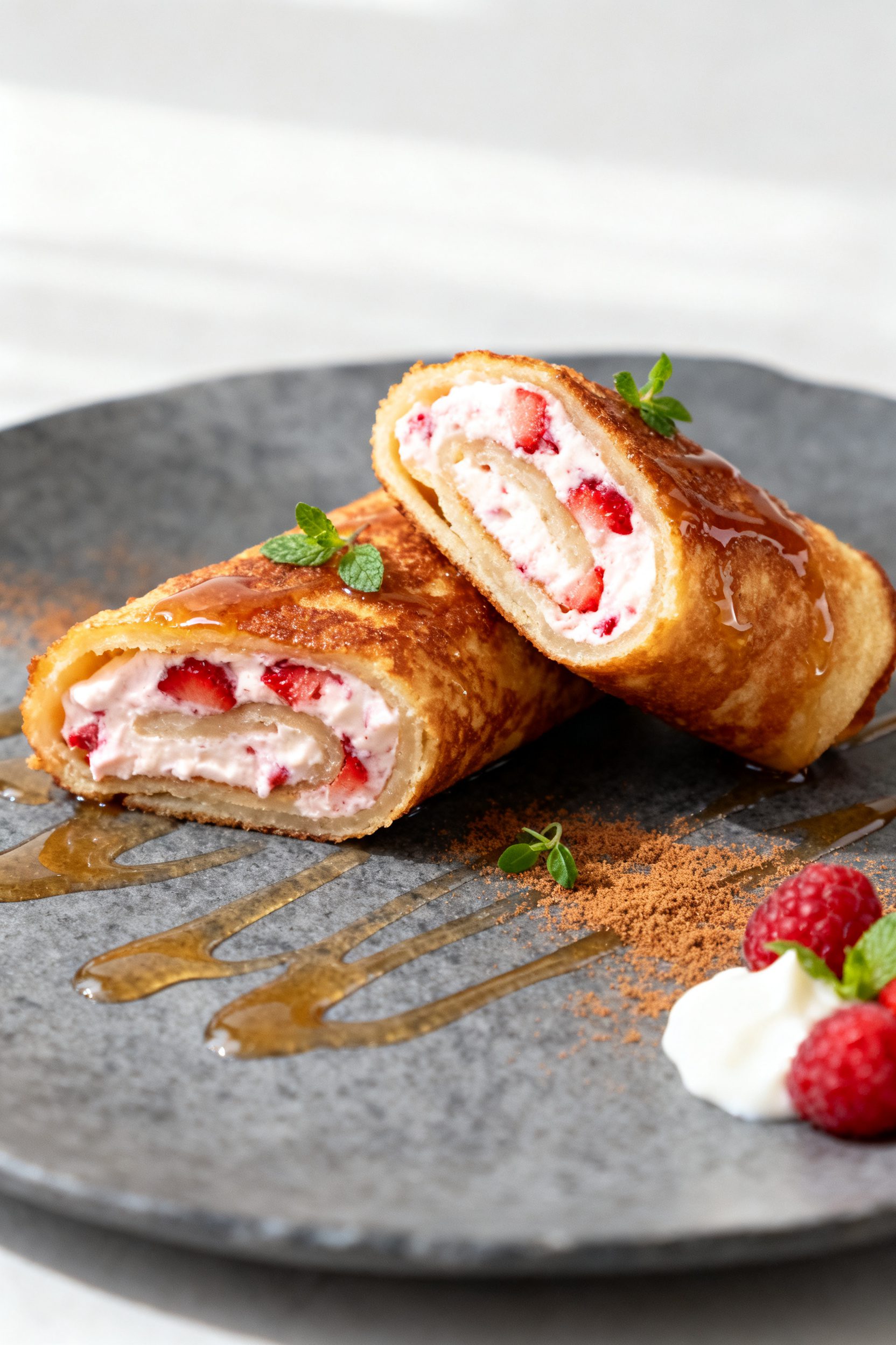 Final plated beauty: Restaurant-quality presentation of strawberry-cream-cheese–filled French Toas