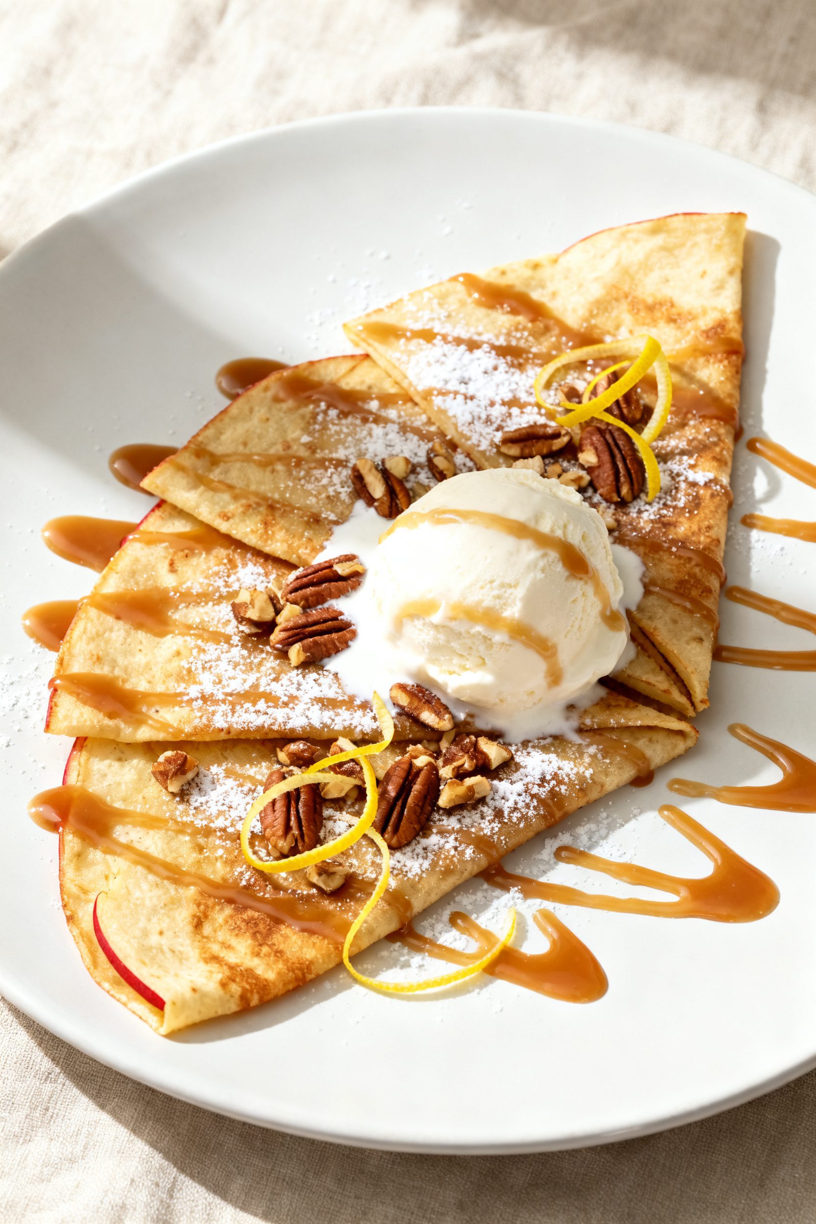 Final plated dessert: Restaurant-quality presentation of the Air Fryer Apple Tortilla Dessert on a w