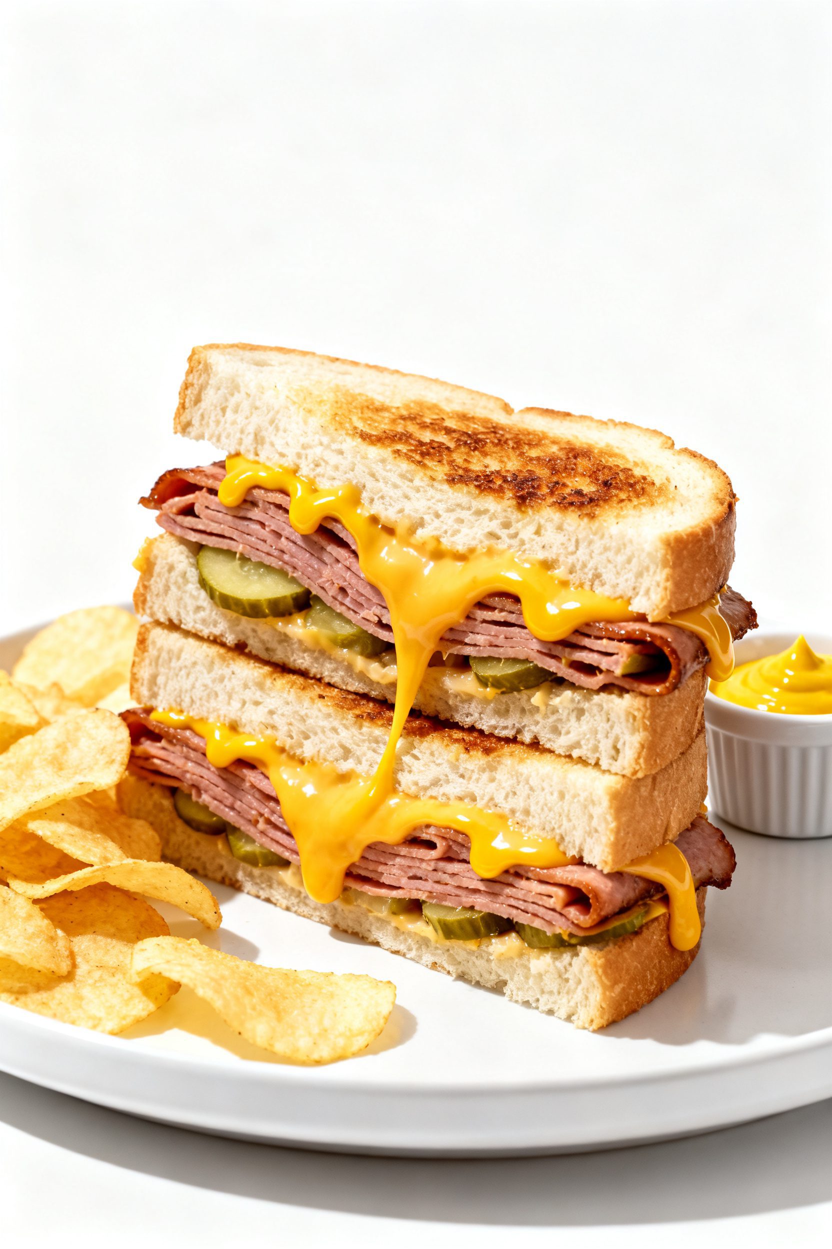 Final sandwich glamour shot: Air Fryer Bologna Sandwich cut on the diagonal, stacked on toasted whit