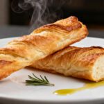Air fryer breadsticks with flaky golden buttery breadsticks, soft airy layers, fresh rosemary, olive oil, and steam rising, served as a warm homemade side.