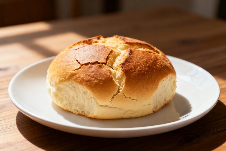 Air fryer homemade bread with a rustic golden crust, soft fluffy interior, and a freshly baked round loaf, served as an easy homemade artisan bread.
