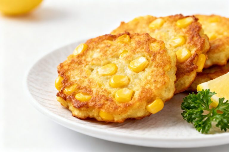 Air fryer corn fritters with crispy golden edges, sweet corn kernels, fluffy centers, and fresh parsley, served as an easy homemade appetizer or side dish.