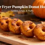 Air fryer pumpkin donut holes coated in cinnamon sugar with a soft fluffy interior, warm pumpkin spice flavor, and a golden exterior, served as a cozy fall dessert.