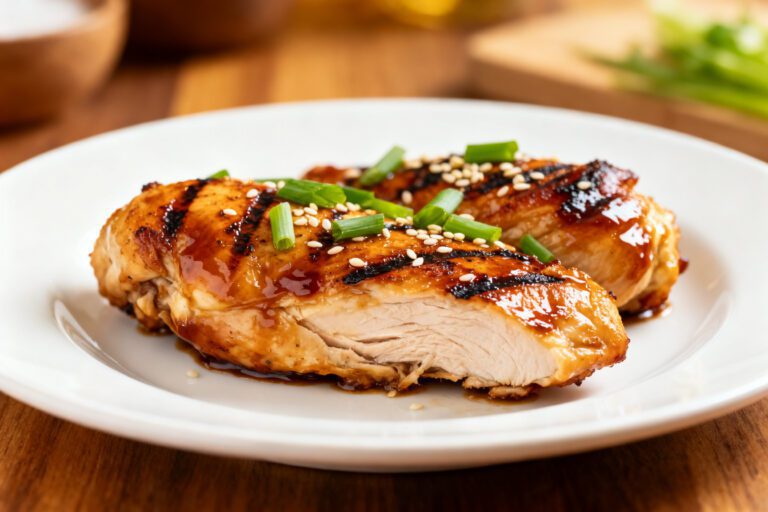 Air fryer chicken teriyaki with juicy grilled chicken, glossy teriyaki glaze, sesame seeds, sliced green onions, and caramelized edges, served as an easy weeknight dinner.