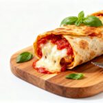 Air fryer pizza tortilla rolls with crispy golden tortillas, gooey melted mozzarella cheese, rich pizza sauce, fresh basil, and a savory filling, served as an easy homemade snack.