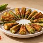 Air fryer keto fried okra with crispy golden low carb coating, tender okra centers, and savory seasoning, served as a crunchy keto friendly appetizer, snack, or Southern inspired side dish.
