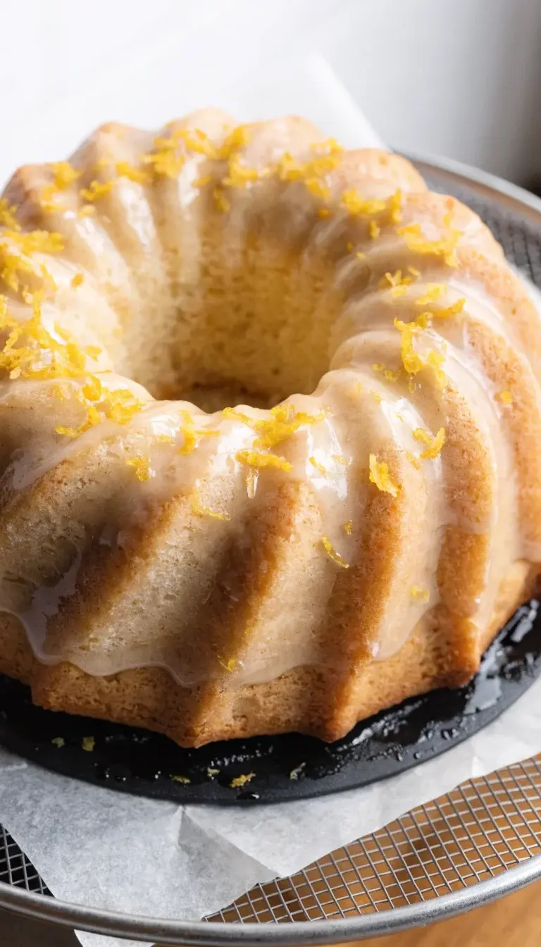 A close-up of a freshly baked 6-inch cake in a greased silicone mold, resting on parchment inside an air fryer basket. Capture the cake’s fluffy crumb with a light golden crust, a subtle vanilla glaze sheen, and a delicate lemon zest dusting as garnish. Use natural window light to emphasize tender texture, shallow depth of field, and a clean white background with a minimal wooden surface nearby for warmth.