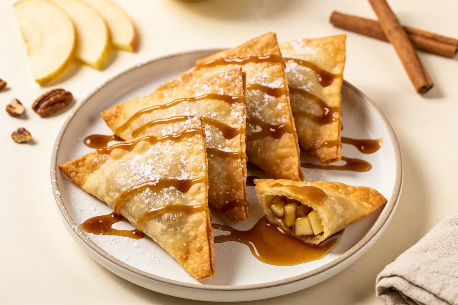 Air Fryer Caramel Apple Wontons