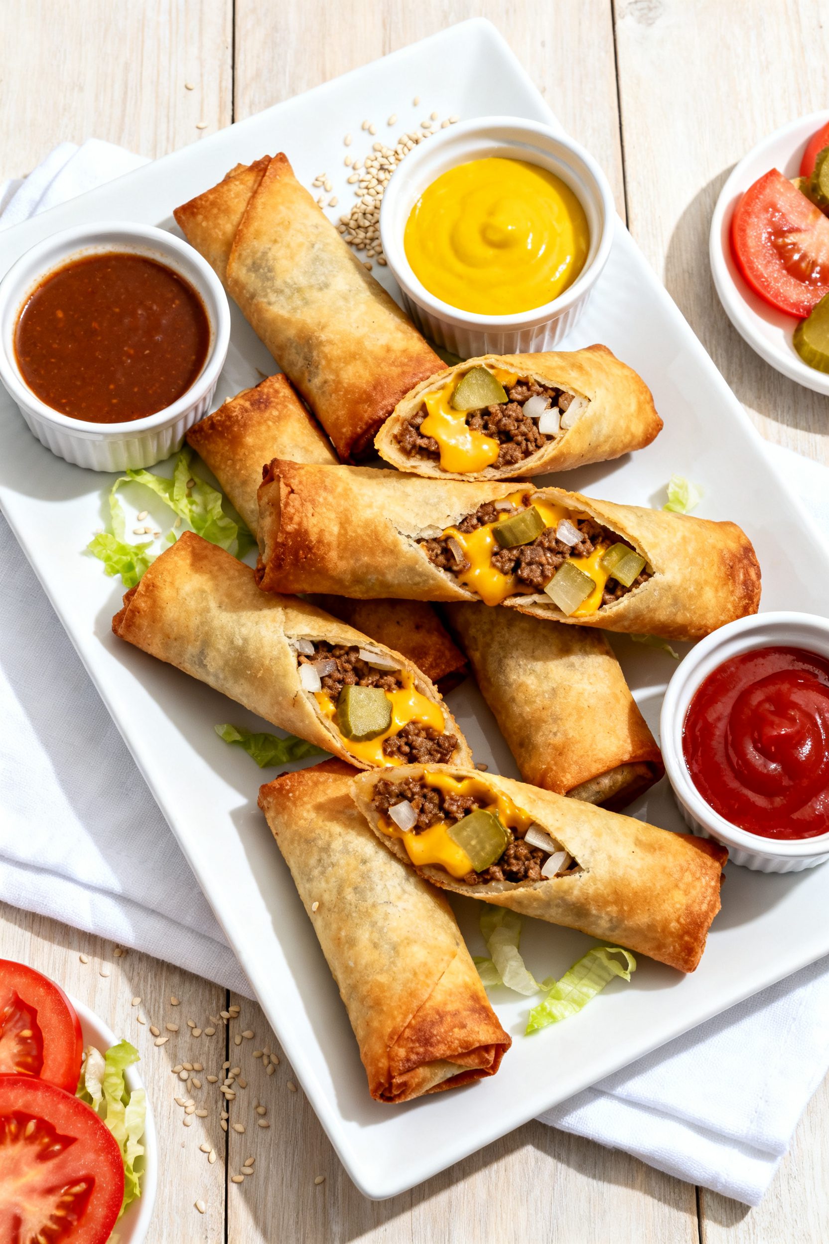 Tasty top-view final presentation: Overhead shot of a game-day platter piled with air fryer cheesebu